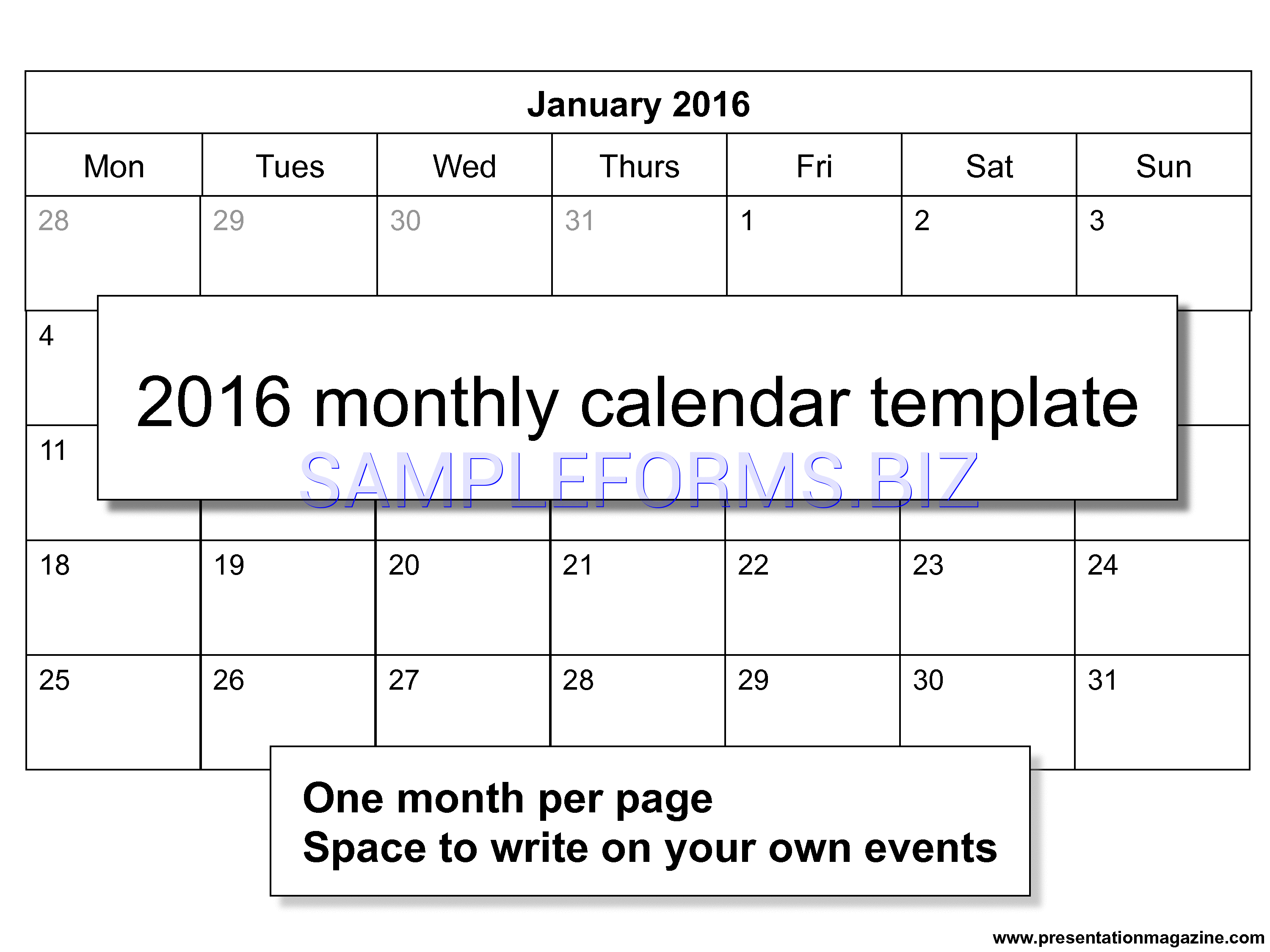 Preview free downloadable 2017 Monthly Calendar 2 in PDF (page 1)
